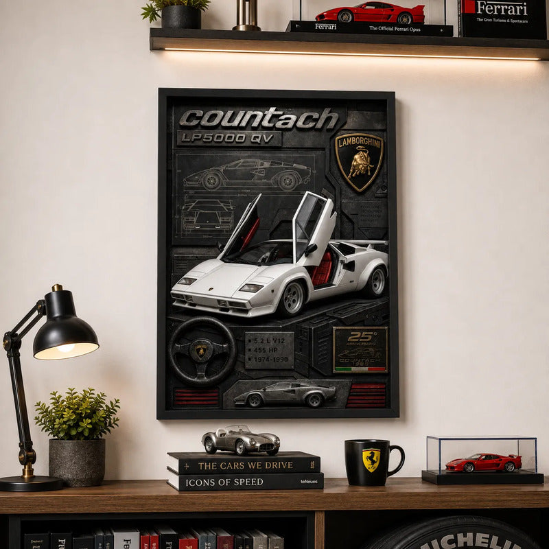 Cuadro Lamborghini Lp Auto Icónico Detalles Specs Efecto 3d Marco Negro