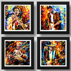 Set 4 Cuadros Eric Clapton Jimi Hendrix Bb King Ray Vaughan Marco Negro
