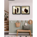 Set 2 Cuadros Dormitorio Living Boho Abstracto Beige 33x33cm Marco Negro