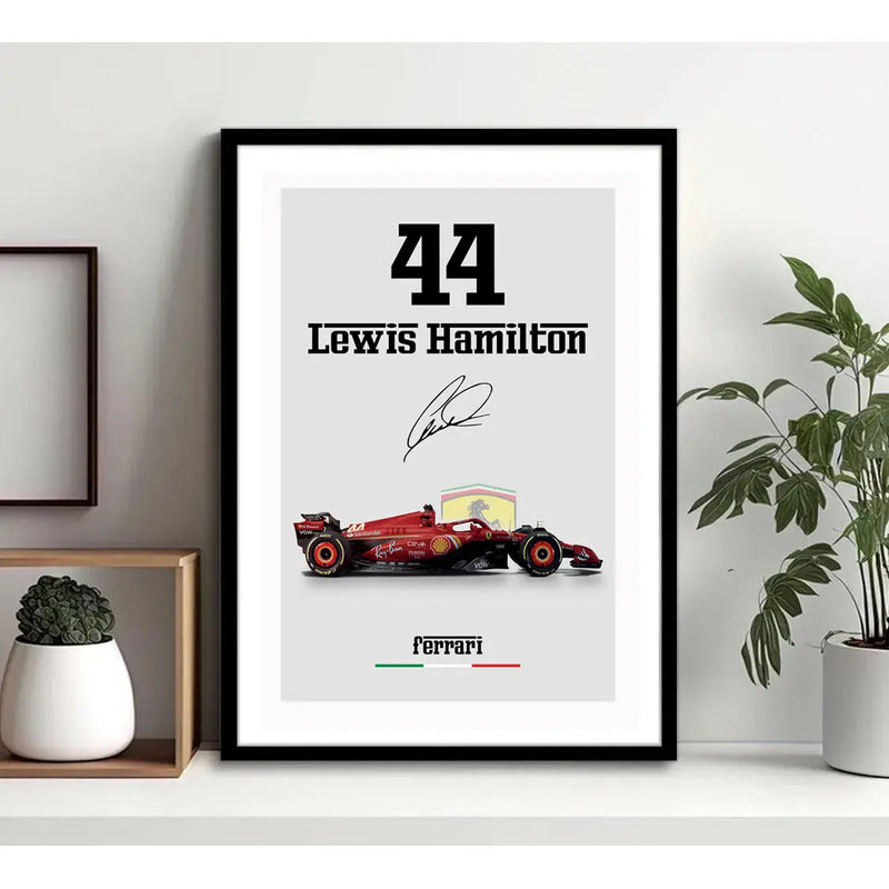 Cuadro Lewis Hamilton Ferrari 44 Formula 1 Auto Carrera Arte Marco Negro