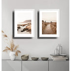 Set 2 Cuadros Paisajes De Playa Tonos Beige Neutros Dunas Marco Blanco
