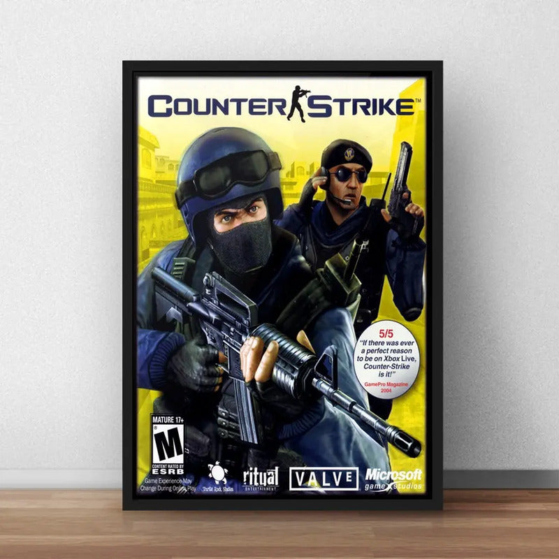 Cuadro Counter Strike Game Videojuego Retro Decoracion Gamer Marco Negro
