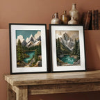Set 2 Cuadros Paisaje Montañosa Textura 3d Brs1 Con Paspartu 43x33cm Cada Cuadro Negro