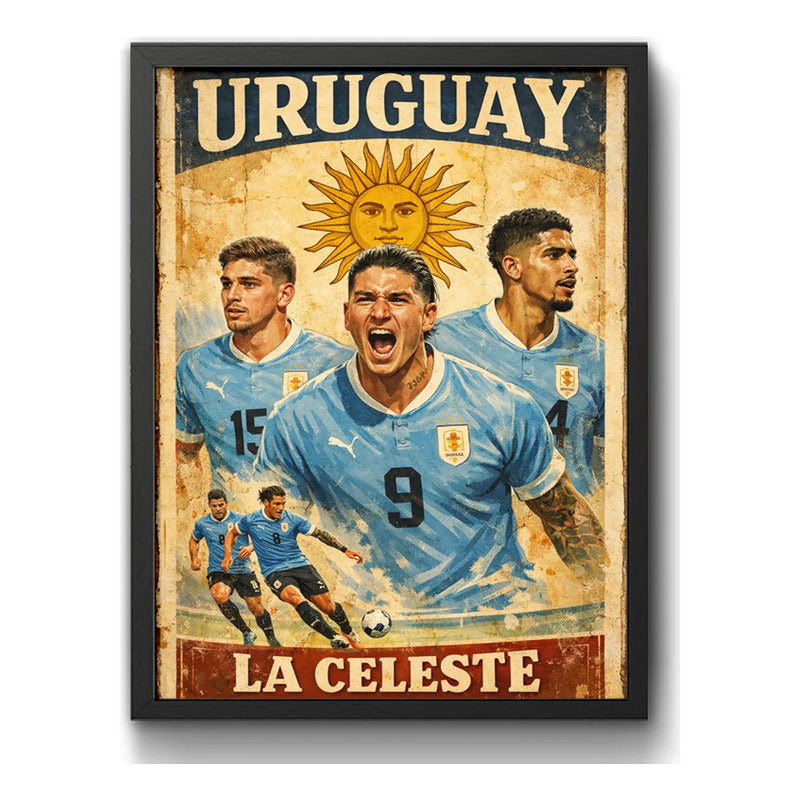 Cuadro La Celeste Seleccion Uruguay Fútbol 2026 Arte Retro Marco Negro