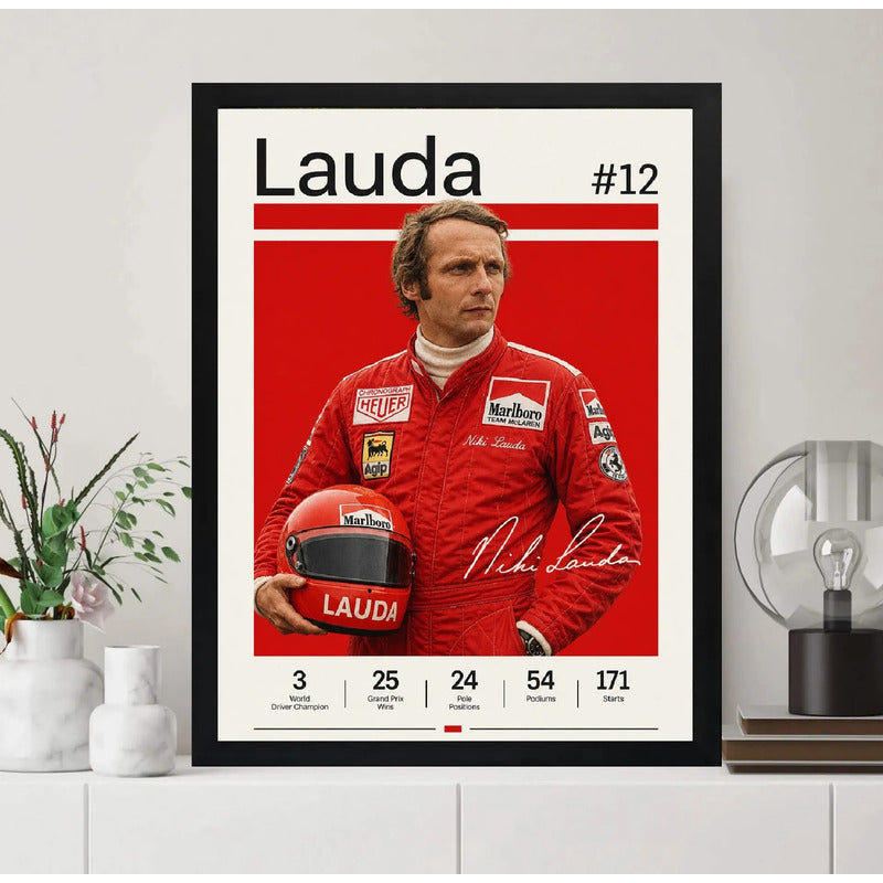Cuadro Niki Lauda Piloto Formula 1 Logros Signature Auto Marco Negro