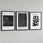 Set 3 Cuadros Picasso Matisse Kusama Black Minimalista Arte Marco Negro