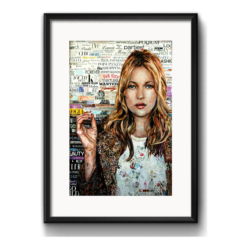 Cuadro Kate Moss Modelo Fashion Moda Decoracion Con Paspartú Marco Negro