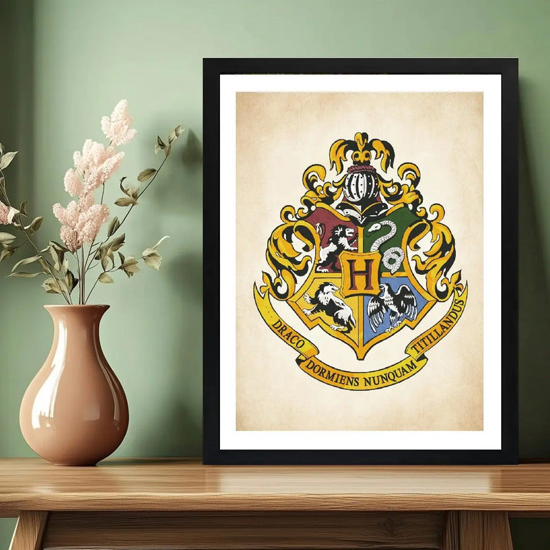 Cuadro Harry Potter Hogwarts Escudo Pelicula Cinema Arte Marco Negro