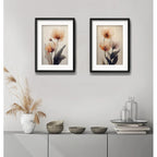 Set 2 Cuadros Flores Amapolas Tonos Pastel Con Paspartú Marco Negro