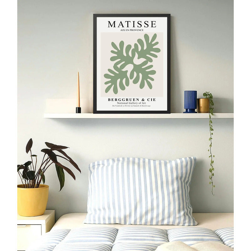 Cuadro Dormitorio Living Matisse Bs3 Tonos Verde Beige Claro Marco Negro