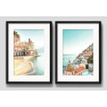 Set 2 Cuadros Costa Amalfitana Italia Playa Mar Con Paspartu 53x43cm Cada Cuadro Negro