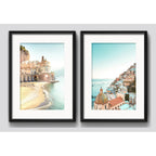 Set 2 Cuadros Costa Amalfitana Italia Playa Mar Con Paspartu 53x43cm Cada Cuadro Negro