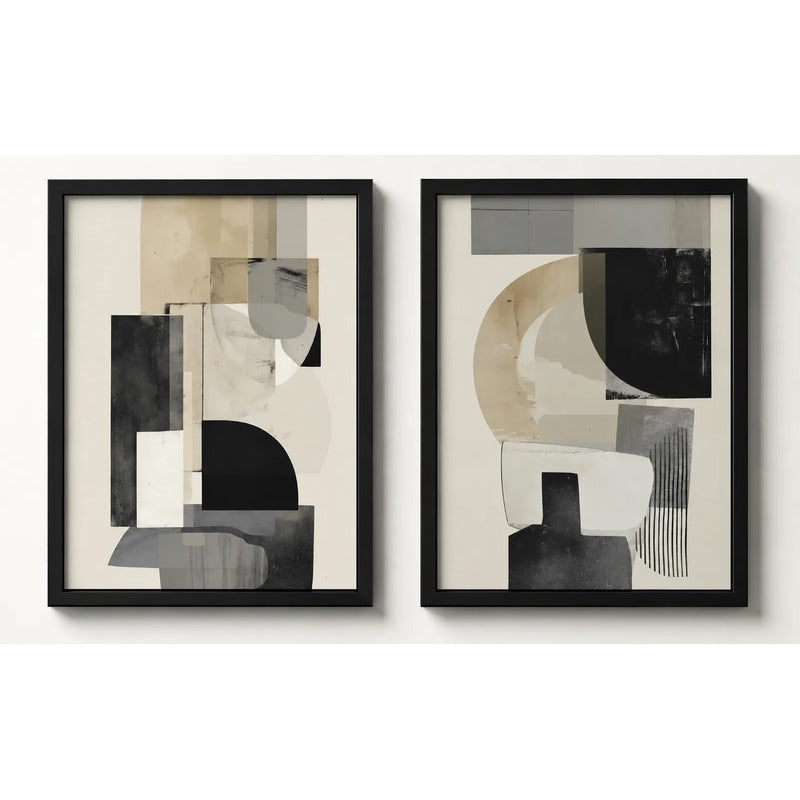 Set 2 Cuadros Boho Arte Abstracto Borde Urbano Decora Living Marco Negro