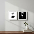 Set 2 Cuadros Am Pm Cafe Vino Cocina Living Decoracion Marco Blanco