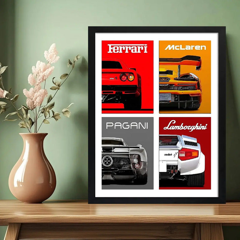 Cuadro Ferrari Mclaren Pagani Lamborghini Autos Deportivos Marco Negro