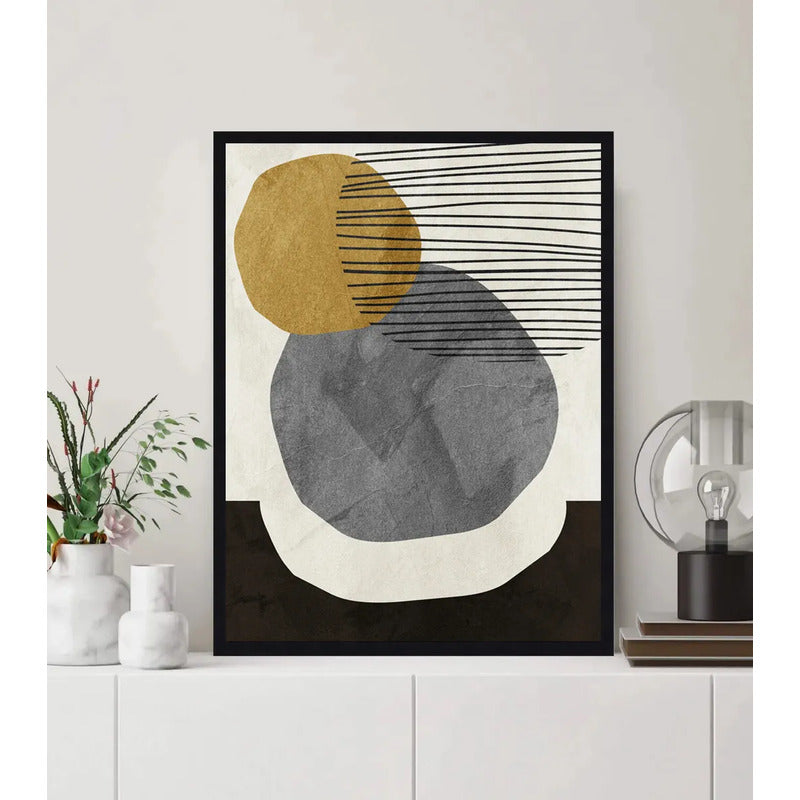 Cuadro Dormitorio Living Boho Abstract Tonos Terrosos Brs1 Marco Negro