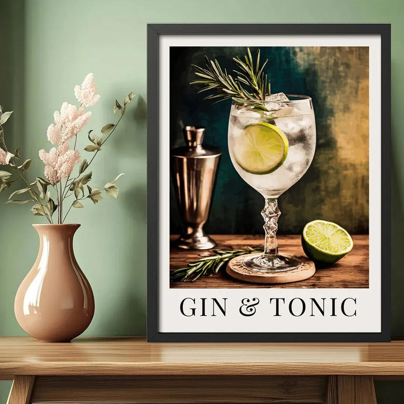 Cuadro Gin & Tonic Drink Cóctel Bebida Cocina Bar Pub Marco Negro