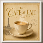 Cuadro Living Comedor Cocina Café Paris Au Lait 33x33cm Marco Blanco
