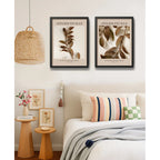 Set 2 Cuadros Dormitorio Living Tonos Marron Hojas Botanico Marco Negro