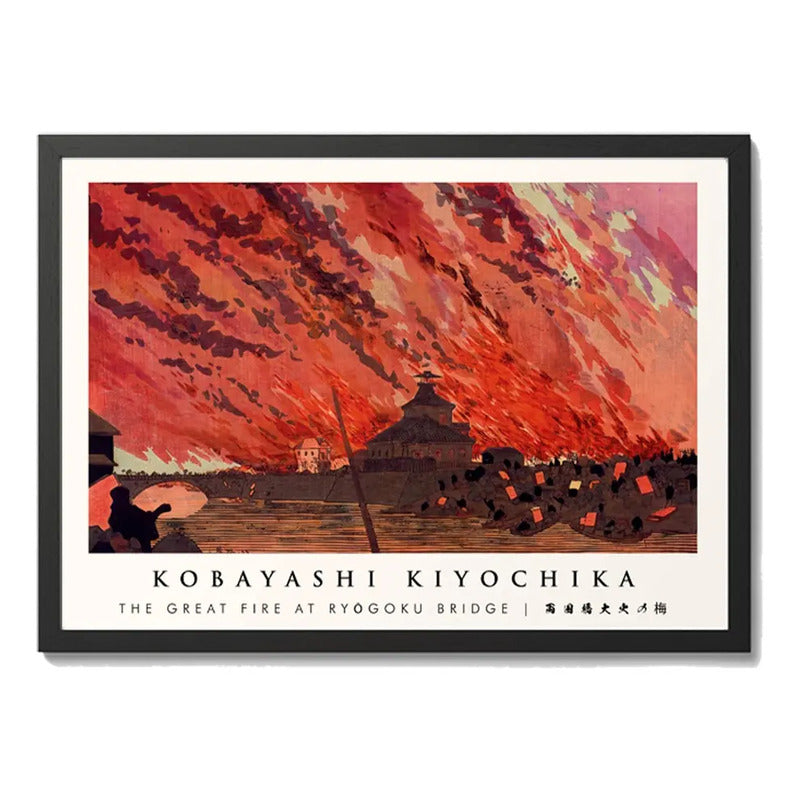 Cuadro Para Living Cocina Estudio Decoracion Moderna Red Kobayashi Kiyochika Great Fire Color Rojo Con Marco Negro