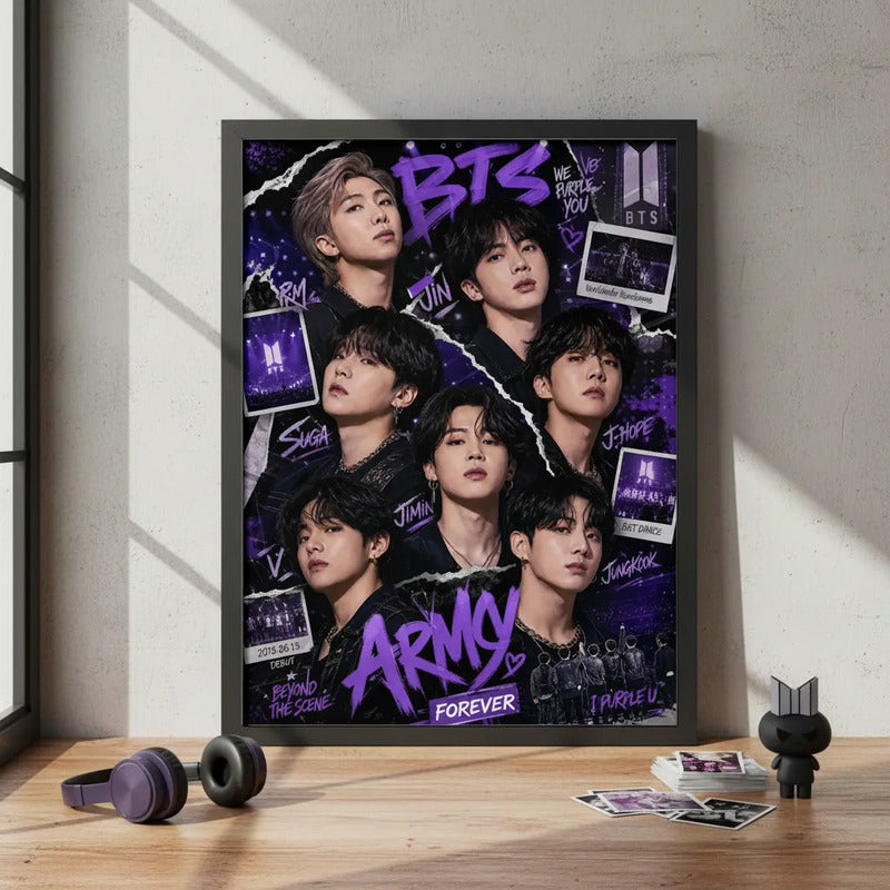 Cuadro Bts K-pop Boy Band Surcoreana Corea Musica Pop Arte 3 Marco Negro
