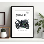 Cuadro Moto Motocicleta Modelos Marcas Con Paspartu Kawasaki Zx-6r Supersport Negro