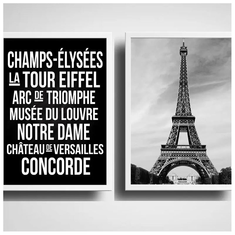 Set 2 Cuadros Paris Torre Eiffel Francia Blanco Negro Decora