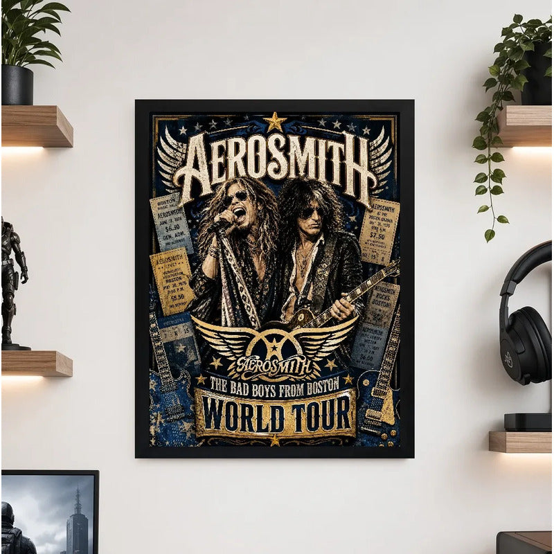 Cuadro Aerosmith Bad Boys From Boston Steven Tyler Rock Arte Marco Negro