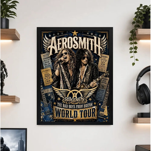 Cuadro Aerosmith Bad Boys From Boston Steven Tyler Rock Arte Marco Negro
