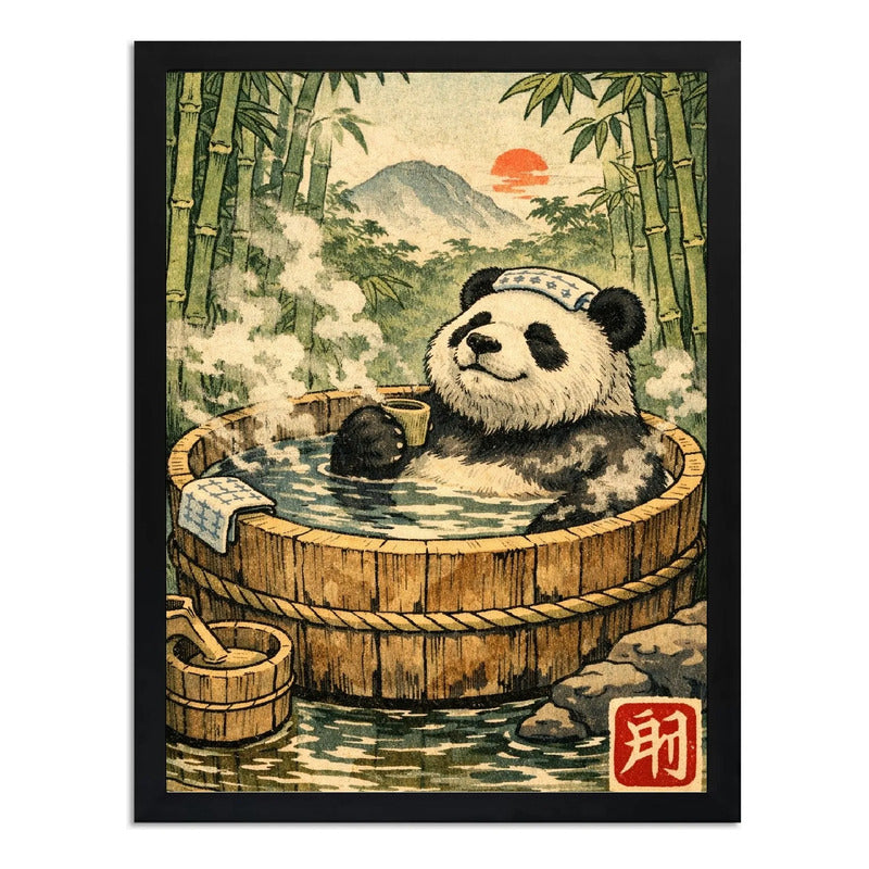 Cuadro Oso Panda Zen Banera Japón Bambus Art Bano Decoracion Marco Negro