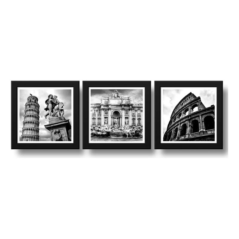 Set 3 Cuadros Italia Roma Coliseo Blanco Y Negro Decoracion