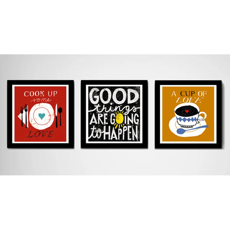 Set 3 Cuadros Cocina Pop Art Frases Cafe Comedor Decoracion