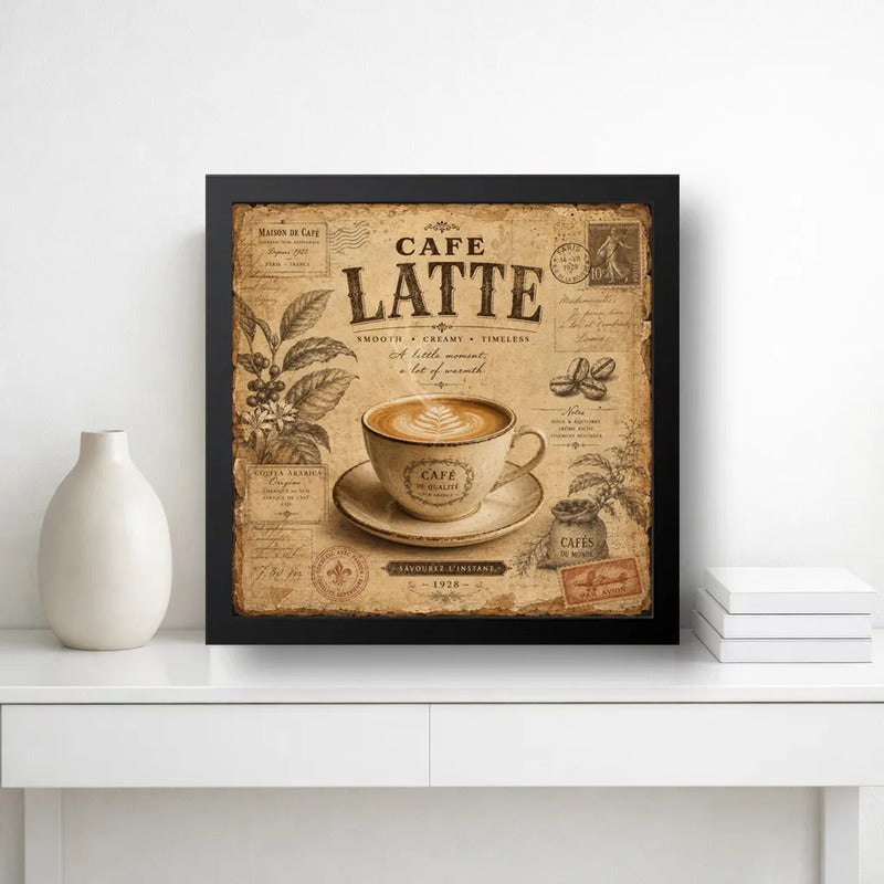 Cuadro Living Comedor Cocina Café Latte Coffee Retro Brs2 Marco Negro