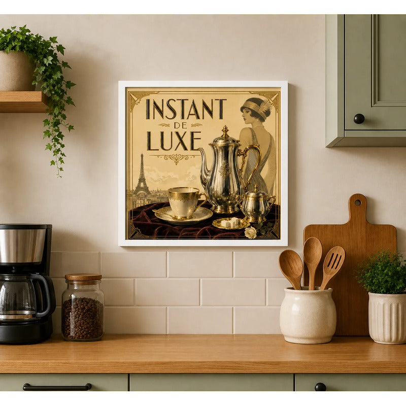 Cuadro Living Comedor Cocina Café Paris Art Deluxe 33x33cm Marco Blanco