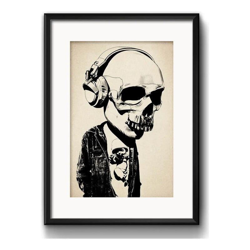 Cuadro Calavera Arte Urbano Musica Decoracion Con Paspartú Marco Negro