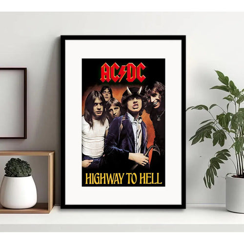Cuadro Ac/dc Highway To Hell Rock B2 Decoracion Con Paspartú Marco Negro