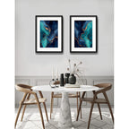 Set 2 Cuadros Abstracto Mármol Azul Turquesa Con Paspartu 53x43cm Cada Cuadro Negro