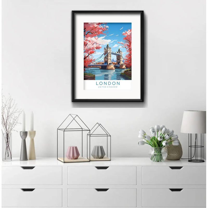 Cuadro Londres Uk Ciudad Tower Bridge 53x43cm Con Paspartú Marco Negro