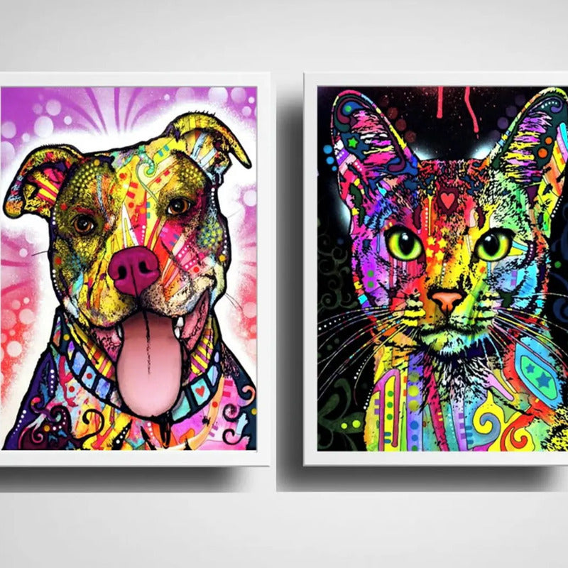Set 2 Cuadros Perro Gato Pop Art Pitbull Mascota Pet Decora