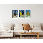 Set 3 Cuadros Living Van Gogh Arte Cipreses Terraza En Café Marco Negro