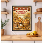 Cuadro Pan Calentito Corazón Contento Frase Panaderia Cocina Marco Negro
