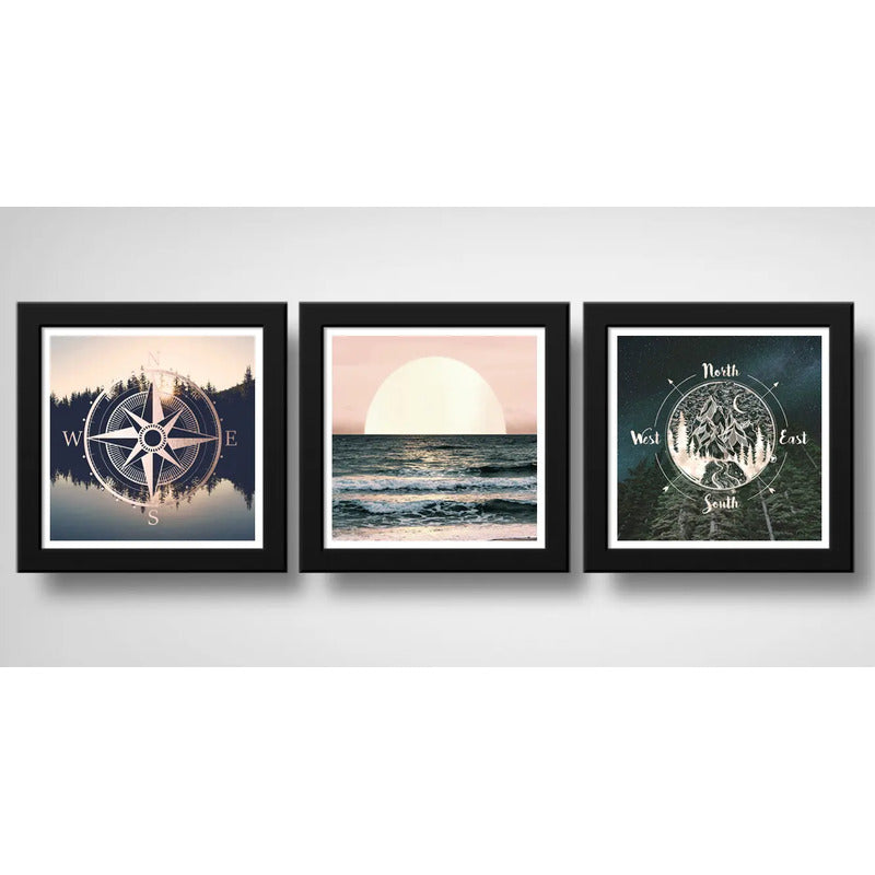 Set 3 Cuadros Adventure Rosé Paisajes Mar Viaje Decoracion