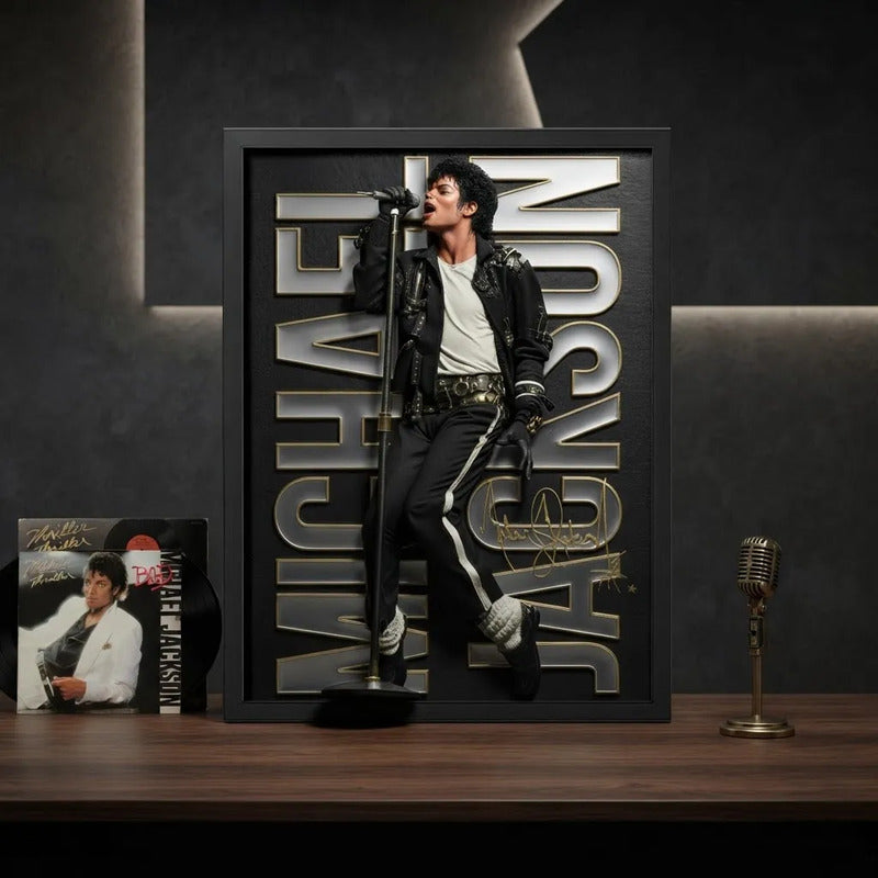 Cuadro Michael Jackson Efecto 3d Musica Pop Rock Arte Marco Negro