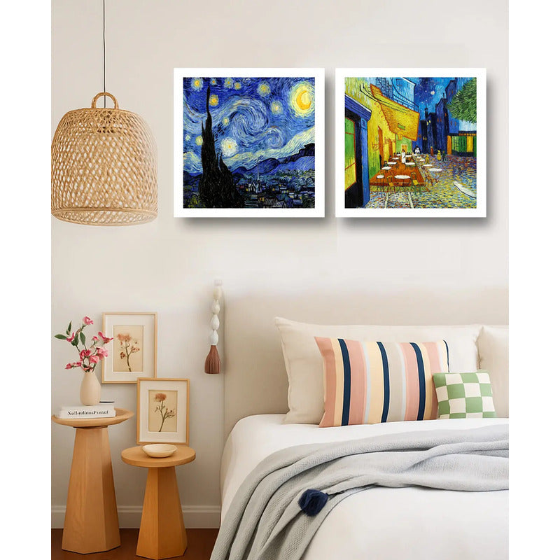 Set 2 Cuadros Living Dormitorio Van Gogh Obras Brs1 33x33cm Marco Blanco