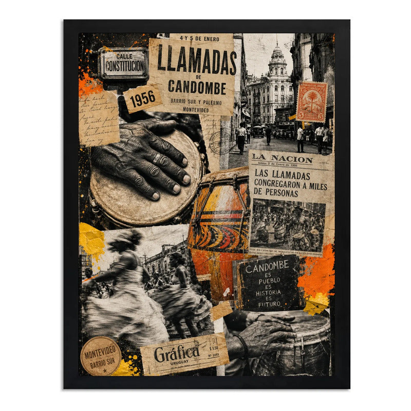 Cuadro Carnaval Uruguayo Candombe Llamadas 1956 Arte Retro Marco Negro