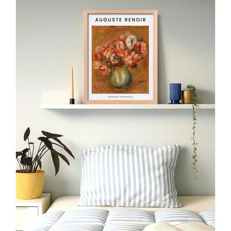 Cuadro Dormitorio Living Auguste Renoir Anémonas Flores Oak Marco Marrón Claro