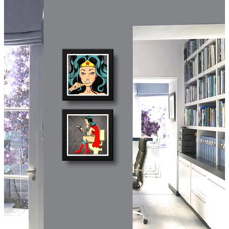 Set 2 Cuadros Mujer Maravilla Baño Superhéroe Comics Decor
