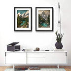 Set 2 Cuadros Paisaje Montañosa Textura 3d Brs1 Con Paspartu 53x43cm Cada Cuadro Negro