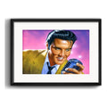 Cuadro Elvis Presley Rock Retro Decoracion Con Paspartú Elvis Microfono Art Con Marco Negro