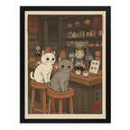 Cuadro Gatos Cafe Neko Anime Japón Cocina Living Decoracion Marco Negro